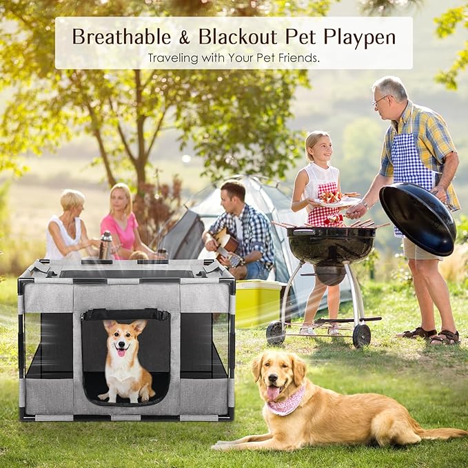 Dog Playpen, Portable Pet Playpen, Oxford Fabric Puppy Playpen, Breathable Dog Pen for Puppy, Kitten, Rabbit, Tent Crates Cage for Indoor/Outdoor, Top and Bottom with Zipper (S Grey)
