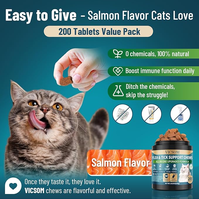Flea and Tick Prevention for Dogs & Cats Chewable, 400 Treats (200 Dog + 200 Cat) – Natural Oral Flea Treatment for Dogs & Cats with Skin & Digestive Support, Beef & Salmon Flavor, All Breeds & Ages