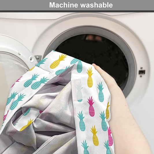 Lunarable Yellow Pineapple Dog Crate Cover, Rhythmic Ananas Fruits in Colorful Design Summer Tropical Concept, Easy to Use Pet Kennel Cover for Cats & Medium Dogs, 24 Inch, Turquoise Hot Pink