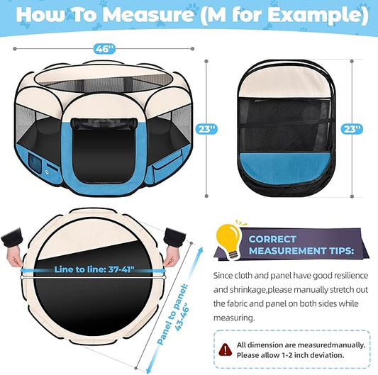 45" Foldable Pet Playpen for Large Dogs, HOMAGICO Pet Playpen for Indoor Cats Enclosed, Portable Dog Playpen Outdoor Tent Crate with Carrying Case, Water-Resistant and Removable Shade Cover, Blue