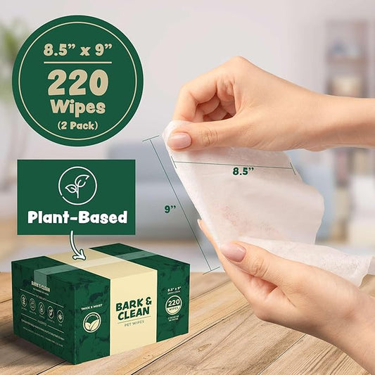 Dog Wipes for Cleaning and Deodorizing - 2 Pack of 110 8.5" x 9" Bamboo Pet Wipes - Compostable, Hypoallergenic Puppy Wipes - Dog Wipes for Paws, Butt, and Body