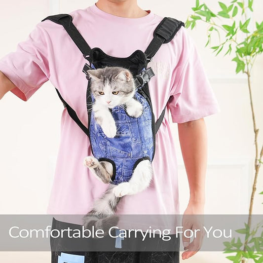 Pet Carrier Backpack Pet Tote Bags for Cats or Doggies, Portable Puppy Travel Carrier Bags, Cozy Soft Pet Puppies Carriers Slings Backpacks (Denim, Medium (Pack of 1))