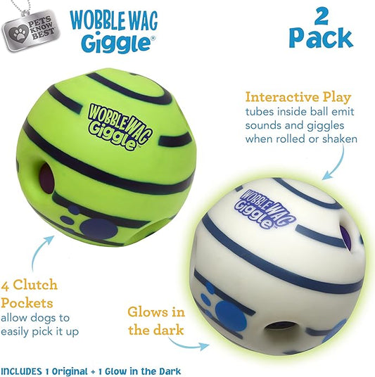 Wobble Wag Giggle Ball 2 Pack- Interactive Dog Toy, Fun Giggle Sounds When Rolled or Shaken, Pets Know Best, 1 Original & 1 Glow in The Dark Ball