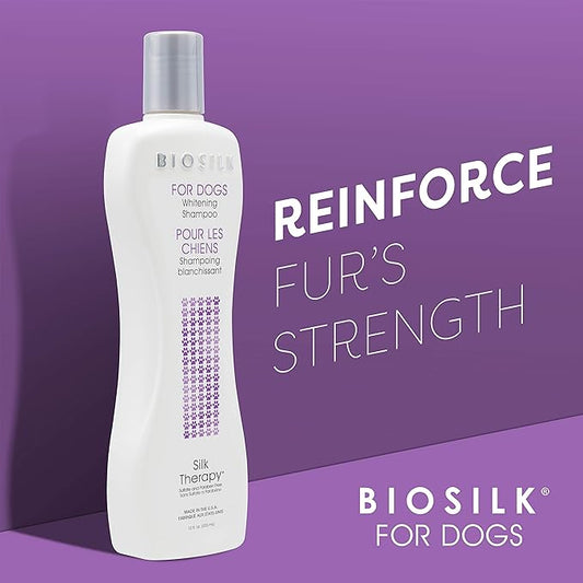 BioSilk for Dogs Silk Therapy Whitening Shampoo | Best Brightening for White Dogs to Keep A Clean, White Coat, 12 Oz Bottle, Pack of 2