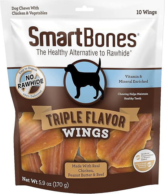 SmartBones No Artificial Colors or Preservatives Rib and Wing Chews, Treat Your Dog to a Fun Shapped Triple Flavor Chew 60 Count (Pack of 1)