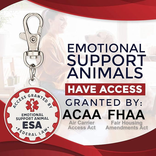 Industrial Puppy Emotional Support Dog Tag, 2 Pack: Metal Pet ID Tags for Emotional Support Dogs, ESA, and Therapy Dogs, 1.25 Inch Diameter, Double Sided, Navy Lettering and Red Enamel Trim