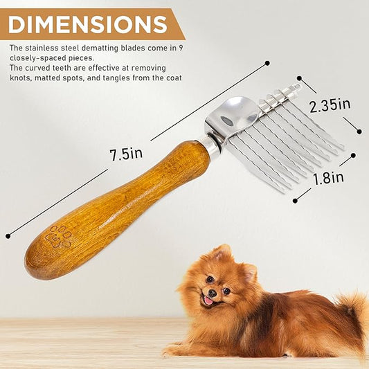 TAKAVU Dematting Rake for Dogs & Cats - Undercoat Comb with Safety Blades for Removing Knots, Mats & Tangles - Grooming Tool for Poodles, Doodles, Long Haired Pets