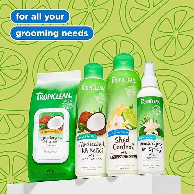 TropiClean Deshedding Dog Conditioner, Reduces Shedding & Softens Coat, Puppy Safe, Made in the USA, Lime & Cocoa Butter Scent, 20oz.