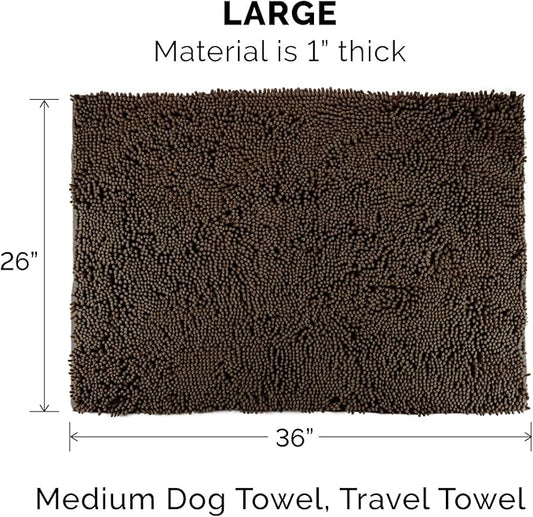 Furhaven 36" x 26" Highly Absorbent Dog Door Mat for Muddy Paws, 100% Washable, Perfect for Entryway, Kitchen, & Bathroom Use - Chenille Shammy Rug - Mud (Brown), Large