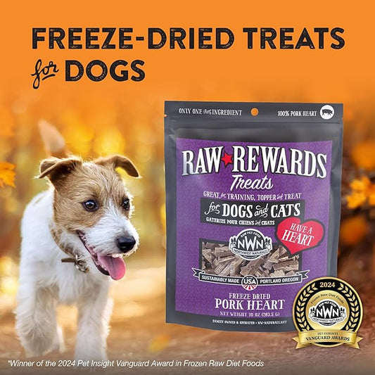 Northwest Naturals Raw Rewards Freeze-Dried Pork Heart Treats for Dogs and Cats - Bite-Sized Pieces - Healthy, 1 Ingredient, Human Grade Pet Food, All Natural - 10 Oz