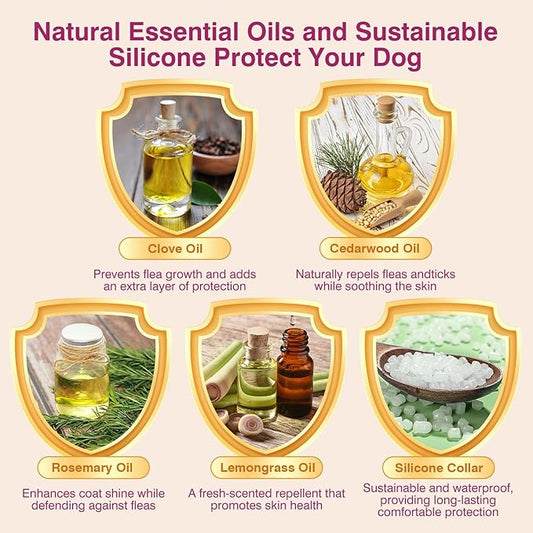 Natural Flea and Tick Collar for Dogs - 4 Pack, 8 Months Long-Lasting Protection, Waterproof, Adjustable Size for Small Medium and Large Dog