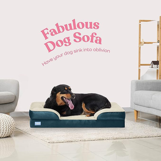 Orthopedic Sofa Dog Bed - Ultra Comfortable Dog Bed for Large Dogs - Breathable & Waterproof Pet Bed- Egg Foam Sofa Bed with Extra Head and Neck Support - (XX-Large, Blue & White)