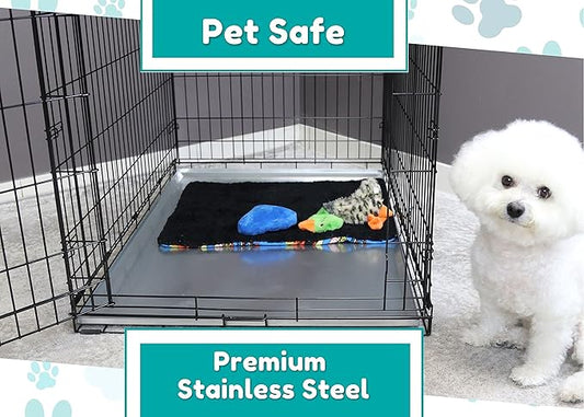 Red Hound Auto Metal Replacement Tray for Dog Crate 41 x 27.375 Inches Flat-A-Way Heavy Duty Stainless Steel Kennel Cage Pan Leakproof Liner Chew Proof Compatible with Midwest iCrate, New World More