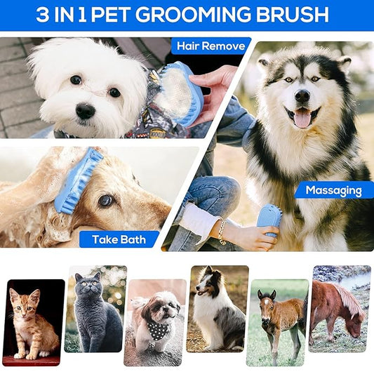 Pet Silicone Shampoo Brush | Dog Bath Grooming Brush for Long & Short Hair| Pet Scrubber for Medium Large Pets Dogs Cats | Anti-skid Rubber Massage Comb | Silicone Shower Wash Curry Brush