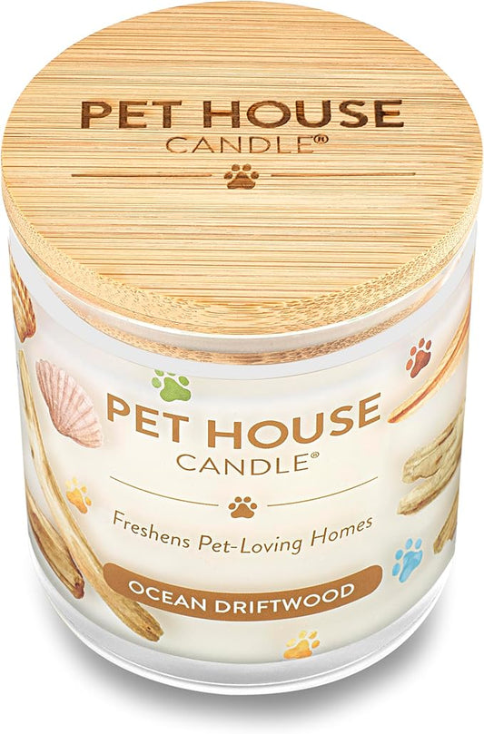 Pet House 9 oz Ocean Driftwood Scented Pet Odor Candle, Clean Burning, Long Lasting, Plant Based Spring, Summer Scented Soy Candle, 60 Hour Burn Time