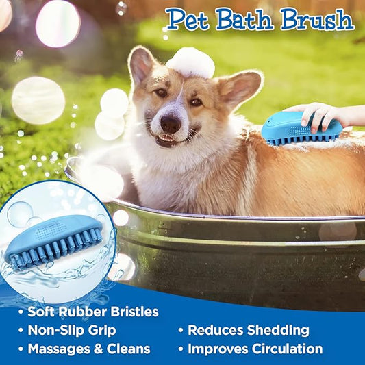 Dog Bath Brush, Massaging Pet Brush Scrubber, Silicon Shampoo Brush with Rubber Bristles, Removes all Loose Fur, Brush for Long, Medium, and Short Haired Pets