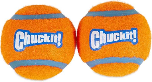 Chuckit! Dog Tennis Ball Dog Toy, Medium (2.5 Inch Diameter) for dogs 20-60 lbs, Shrink Wrap Pack of 2