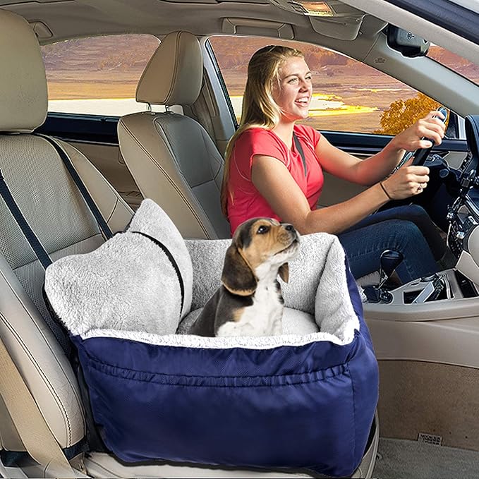 BurgeonNest Dog Car Seat for Small Dogs, Fully Detachable and Washable Dog Carseats Small Under 25, Soft Dog Booster Seats with Storage Pockets and Clip-On Leash Portable Dog Car Travel Carrier Bed