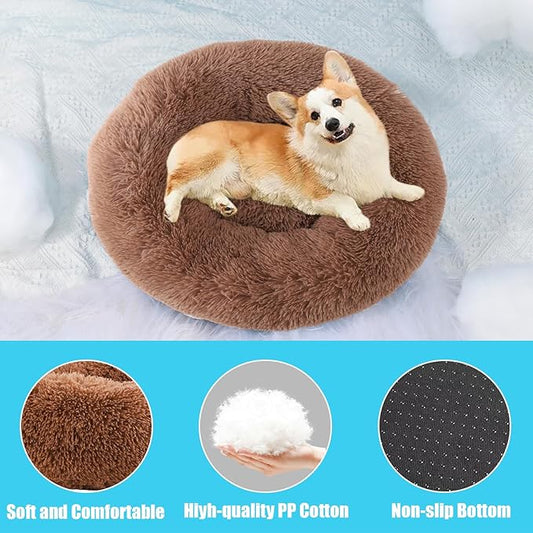 HYQ Small Dog Bed, Cat Beds for Indoor Cats, Pet Beds for Small Dogs, Fluffy Faux Fur Plush Small Dog Bed, Washable Puppy Bed with Anti-Slip Bottom, Dog Bed Small Size Dog (Khaki, 20 Inch)