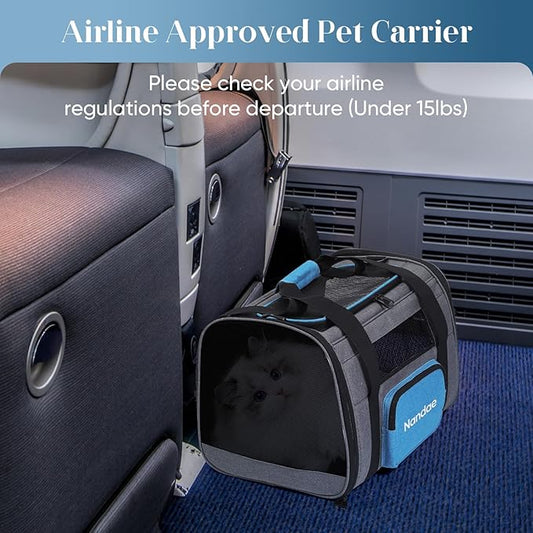 Cat Carrier with Wheels, Foldable, Airline Approved Pet Carrier for Dogs Cats Carrier Under 20 lbs, Soft Rolling Pet Carrier Travel Bag with Tie Rod for Hiking/Camping/Veterinary Visits
