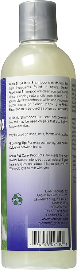 Kenic SNO-Flake Gentle Botanical Whitening and Brightening Dog Shampoo for Light & White Fur/Coats, Made in USA, Paraben & Soap Free