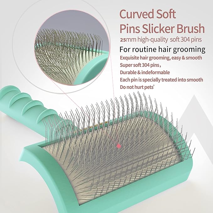 Metal Grooming Comb (7.5inches)and Extral Long Pin Slicker Brush (25mm)