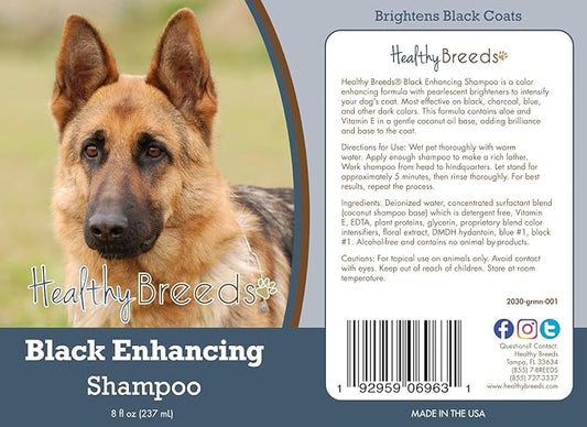 Healthy Breeds German Shepherd Black Enhancing Shampoo - Gentle Cleanser with Vitamin E, Aloe & Coconut Oil That Adds Brilliance, Shine & Intensity to Darker Coats - Floral Scent - 8 oz
