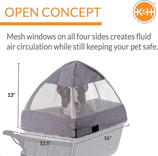 K&H Pet Products Travel Bike Basket Hood for Pets Classy Gray Large 12.5 X 16 X 13 Inches