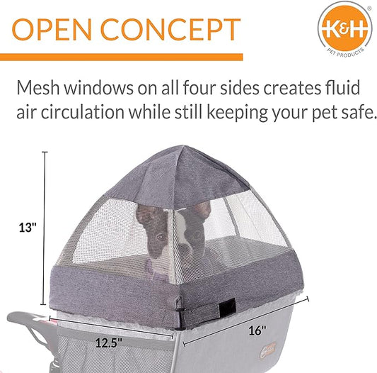 K&H Pet Products Travel Bike Basket Hood for Pets Classy Gray Large 12.5 X 16 X 13 Inches
