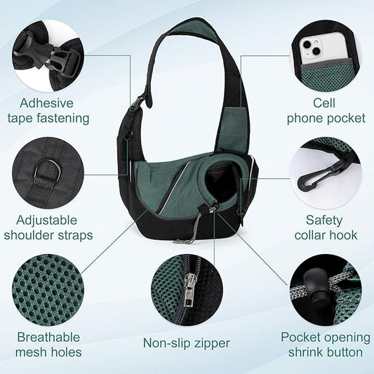 Pet Carrier Sling, Puppy Dog Sling Hands-Free, Pet Carrier Sling Bag for Small Dog, Dog Sling Bag 15 lbs for Travel Outdoor Parties Hiking Riding Travelling