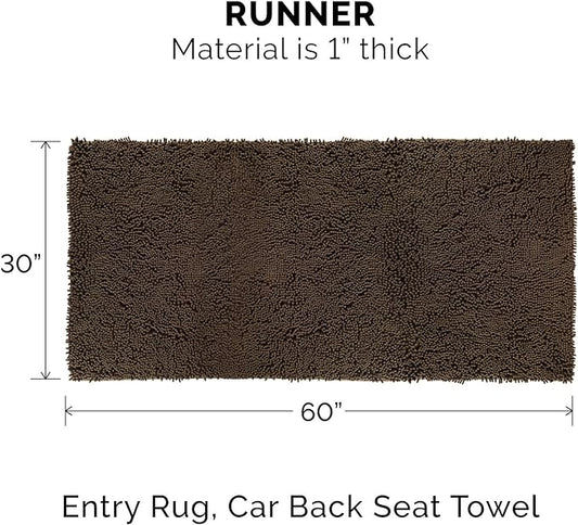 Furhaven 60" x 30" Highly Absorbent Runner Door Mat for Muddy Paws, 100% Washable, Perfect for Entryway, Kitchen, & Bathroom Use - Chenille Shammy Rug - Mud (Brown), Runner/XXL
