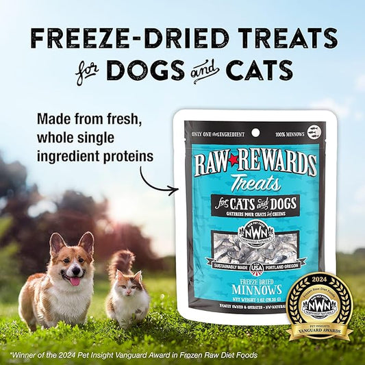 Northwest Naturals Raw Rewards Freeze-Dried Minnow Treats for Dogs and Cats - Bite-Sized Pieces - Healthy, 1 Ingredient, Human Grade Pet Food, All Natural - 1 Oz (Pack of 3)