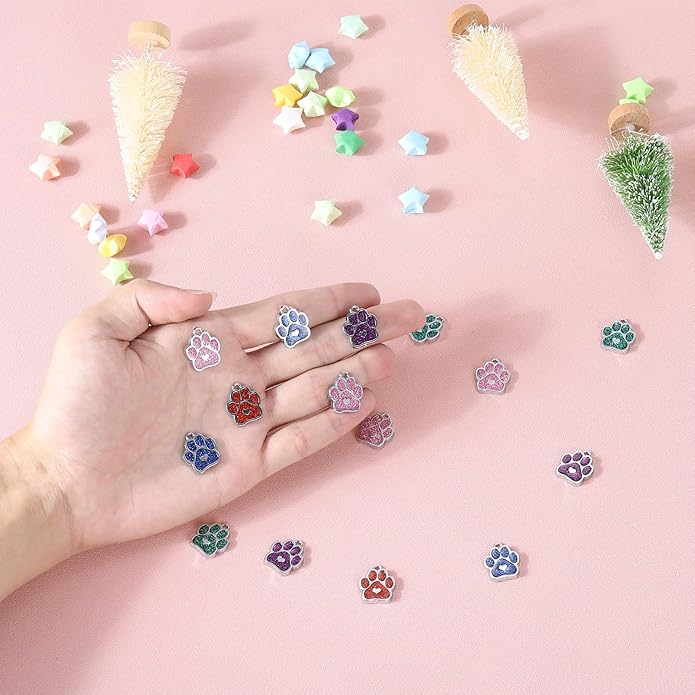 MECCANIXITY Cat Dog Paw Charm Footprint Paw Print Charm Alloy Enamel Pendants for DIY Jewelry Making, Earrings Necklaces Bracelets, Crafts