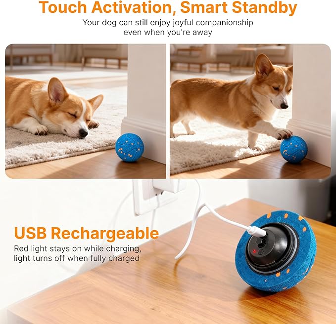 Interactive Dog Ball Toys Electric Automatic Moving Dog Toys to Keep Them Busy Rechargeable Smart Rolling Squeaky Ball for Large