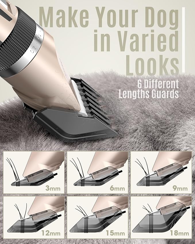 oneisall Dog Clipper Low Noise, Dog Grooming Kit with Rechargeable, Dog Shaver Cordless Electric Quiet Hair Clipper Set for Dog Cats Pets(Gold)