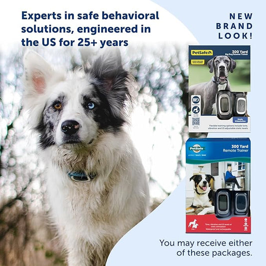 PetSafe 300 Yard Remote Training Collar – Choose from Tone, Vibration, or 15 Levels of Static Stimulation – Medium Range Option for Training Off Leash Dogs – Waterproof and Durable – Rechargeable