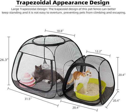 Tenrai Portable Cat Playpen, Trapezoidal Design for Better Standing, Foldable Pet Tent for Outdoor and Indoor Use of Puppy and Kitten, Dog Play Enclosure, Cat Houses & Condos