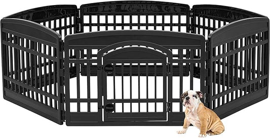 IRIS USA 24-inch 6 Panel Exercise Pet Playpen with Door, Black + IRIS USA Pee Pads Square Pet Training Pad Holder for Dogs, Dark Gray