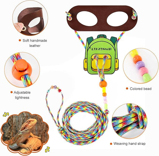 LIKZINWA Small Animal Sling Carrier,Small Animal Bag for Bearded Dragons Lizards and Reptile with Adjustable Strap (Red+Schoolbag)