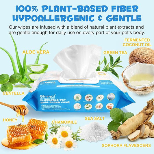 Anal Gland Wipes for Dogs, Dog Anal Gland Wipes with Aloe Vera & Vitamin E Helps Soothes Itching - Dog & Cats Supplies Grooming Wipes Anal Gland Support Wipes - 80P