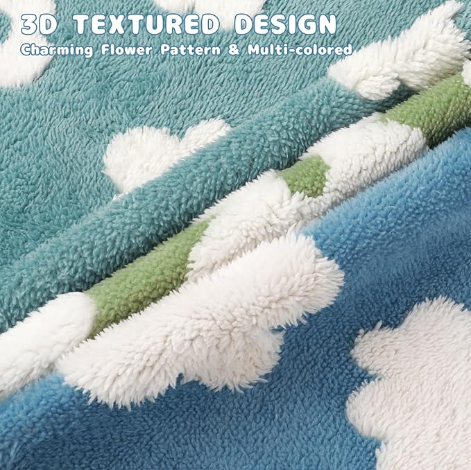 Luciphia Waterproof Dog Cat Blanket Fluffy Thick Fleece Pet Blanket,Washable Double Sided Sherpa Calming Blankets Flower Print Blankets for Medium Large Dogs Cats(Blue Cloud,67x57 inches)