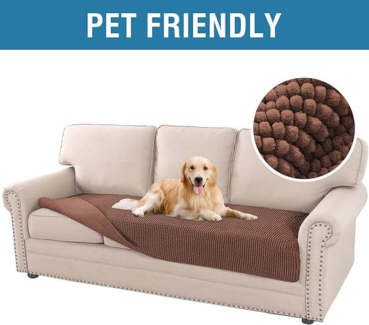 H.VERSAILTEX Plush Chenille Dog Bed Cover Thick Soft Sofa Cover for 3 Cushion Couch Anti Slip Couch Cover Furniture Protector for Dog, Pet, Cat (35" x 82", Caramel)