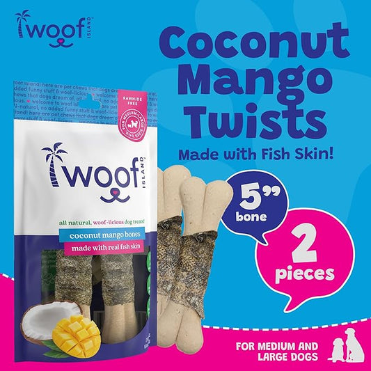 Coconut Mango Dog Bones - Long Lasting Natural Dog Treats - Dog Bones Rawhide Free Dog Chews - Long Lasting No Hide Dog Chews for Small Medium Large Dogs - Raw Hide Free Dog Chew (1 Pack)