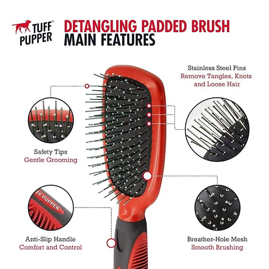 Tuff Pupper Stainless Steel Pin Brush for Long or Short Hair Pets - Detangling & Dematting Undercoat Brush for Dogs, Cats, and All Pets