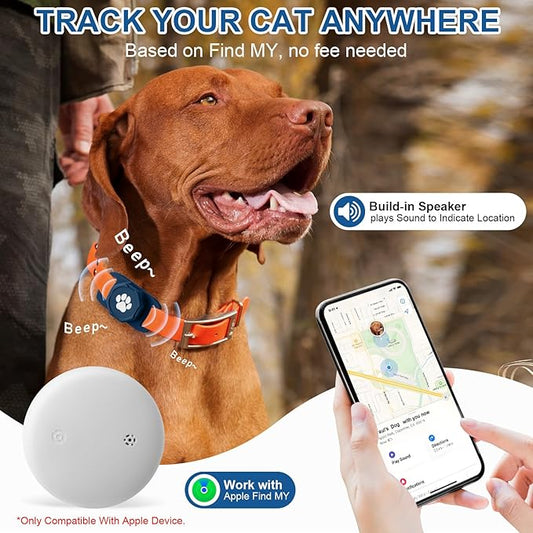 Smart Pet Tracker for Collar - Dog Tracker Pet Location Tracker with Holder, No Monthly Fee, Compatible with Apple Airtag Find My (iOS Only), Anti-Lost Tracking Device for Pets, Luggage, Bag Straps
