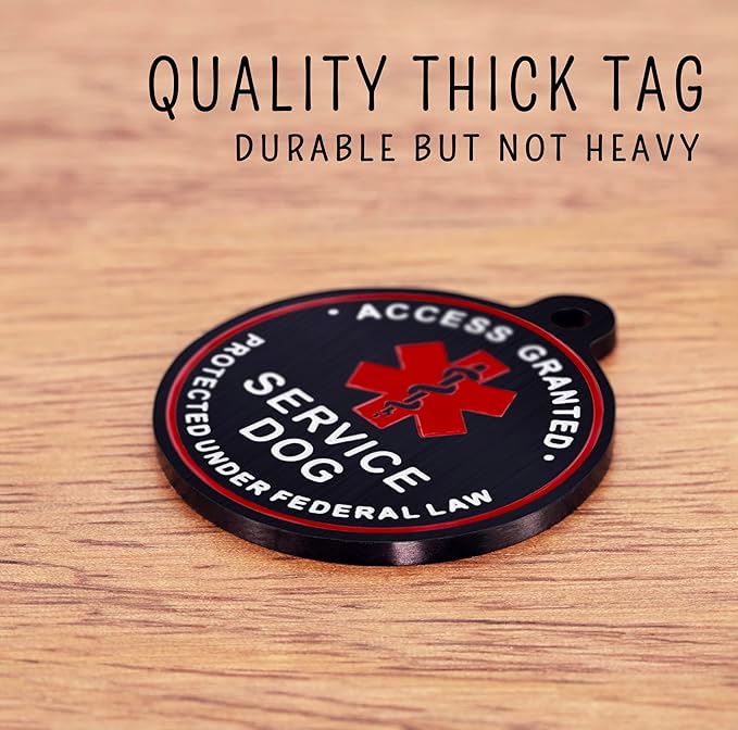 Service Dog ID Tag for Small & Large Dogs - Emotional Support ESA Medical Alert Collar Accessory - Durable Stainless Steel Service Animal Tag - Classic Service Tag in Black Large