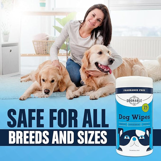 Dog Grooming Wipes - 75 Fragrance-Free Cleaning Wipes for Dogs & Puppies - Advanced Odor Neutralization for Paws, Body & Butt - Safe & Gentle for Pets, Alcohol-Free Pet Care