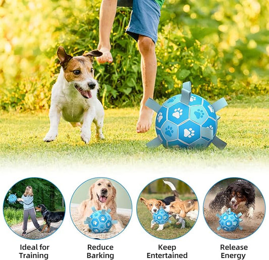 QDAN Dog Toys Balls Dog Soccer Ball with Straps, Dog Balls for Tug of War, Interactive Dog Toys, Dog Birthday Gifts, Durable Dog Water Toy for Small Medium Dogs(6 Inch)