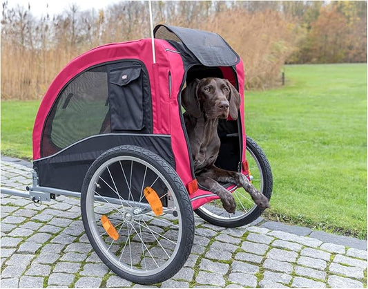 TRIXIE Convertible Dog Bike Trailer and Pet Stroller for Medium Dogs up to 66 lbs, Quick Set-up and Fold Down, Red