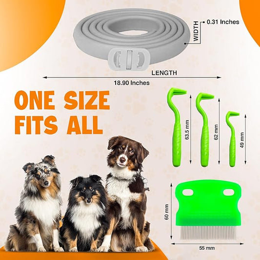 Dog Flea and Tick Collar 2 Pack 8-Month Protection Waterproof Natural Flea Collar for Dogs Safe and Effective Includes Flea Comb and Tick Removal Tool Adjustable Size for All Dogs & Puppies